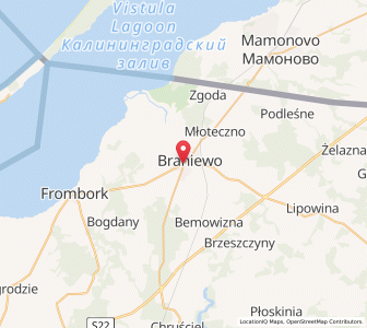 Mapa: Braniewo, województwo warmińsko-mazurskie