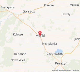 Mapa: Mońki, województwo podlaskie