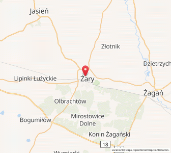 Mapa: Żary, Województwo lubuskie